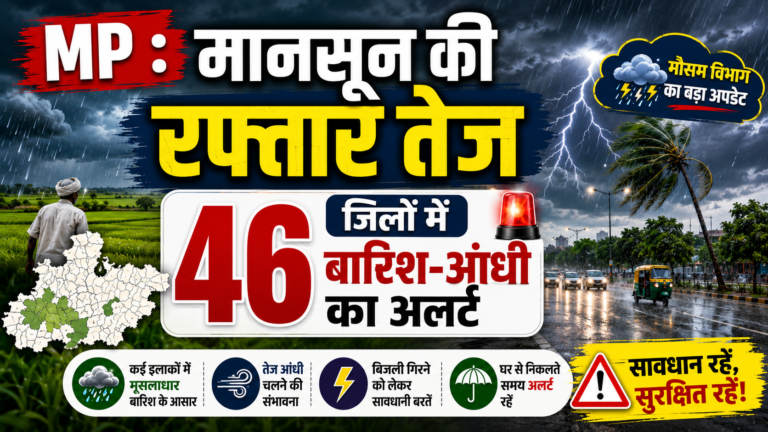 MP : मानसून की रफ्तार तेज, 46 जिलों में बारिश-आंधी का अलर्ट