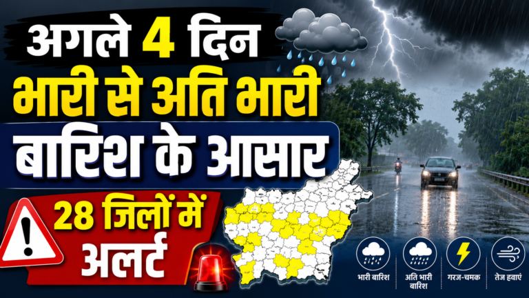 अगले 4 दिन भारी से अति भारी बारिश के आसार, 28 जिलों में अलर्ट