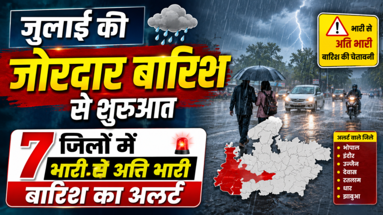 जुलाई की जोरदार बारिश से शुरुआत, 7 जिलों में भारी से अति भारी बारिश का अलर्ट