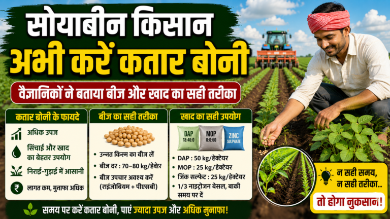 सोयाबीन किसान अभी करें कतार बोनी, वैज्ञानिकों ने बताया बीज और खाद का सही तरीका